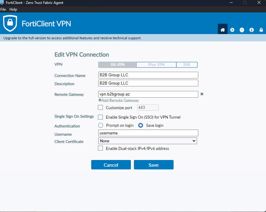 VPN settings